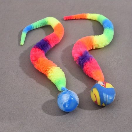 Set of 2 Engaging Cat Toys - Twisted Worms Made of Geometric Polyester with Balls, Non-Electric Play Rods for Kittens - Vibrant Realistic Caterpillar Collection (Batteries Excluded), Without Battery