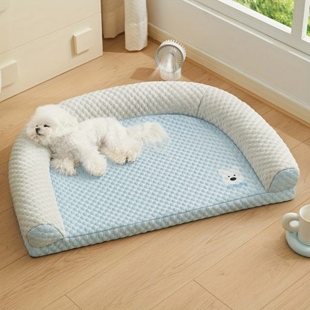 2-Color Self-Cooling Pet Bed for Dogs & Cats - Washable & Detachable Ice Bean Mat with Non-Slip Bottom, Striped Polyester Summer Bed for Small to Medium Pets, Indoor Use, Portable Dog Bed, Cozy Pet Furniture