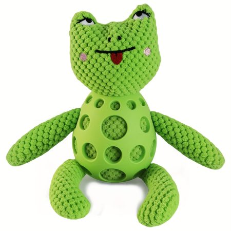 Naughty Frog Dog Plush Toy with Armor - Squeaker Chew Toy for Small & Medium Dogs, Bite-Resistant Teething Puppy Toy, Soft Washable Polyester, Interactive Indoor/Outdoor Play