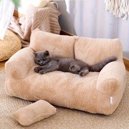 [Cozy Pet Sofa] Machine Washable Plush Pet Sofa Bed for Small to Medium Dogs & Cats - Classic Style with Non-Slip Bottom